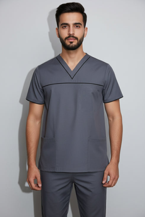 Men’s 3-Pocket V-Neck Scrub Set – Cotton-Polyester Blend
